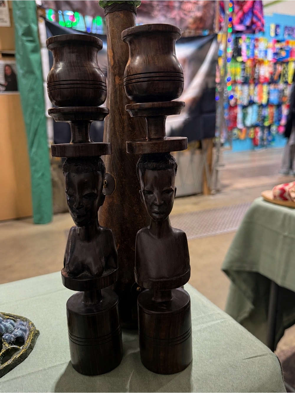 Hand-Carved Dark Brown Wooden Sculpture Pair - Decorative Home Accent